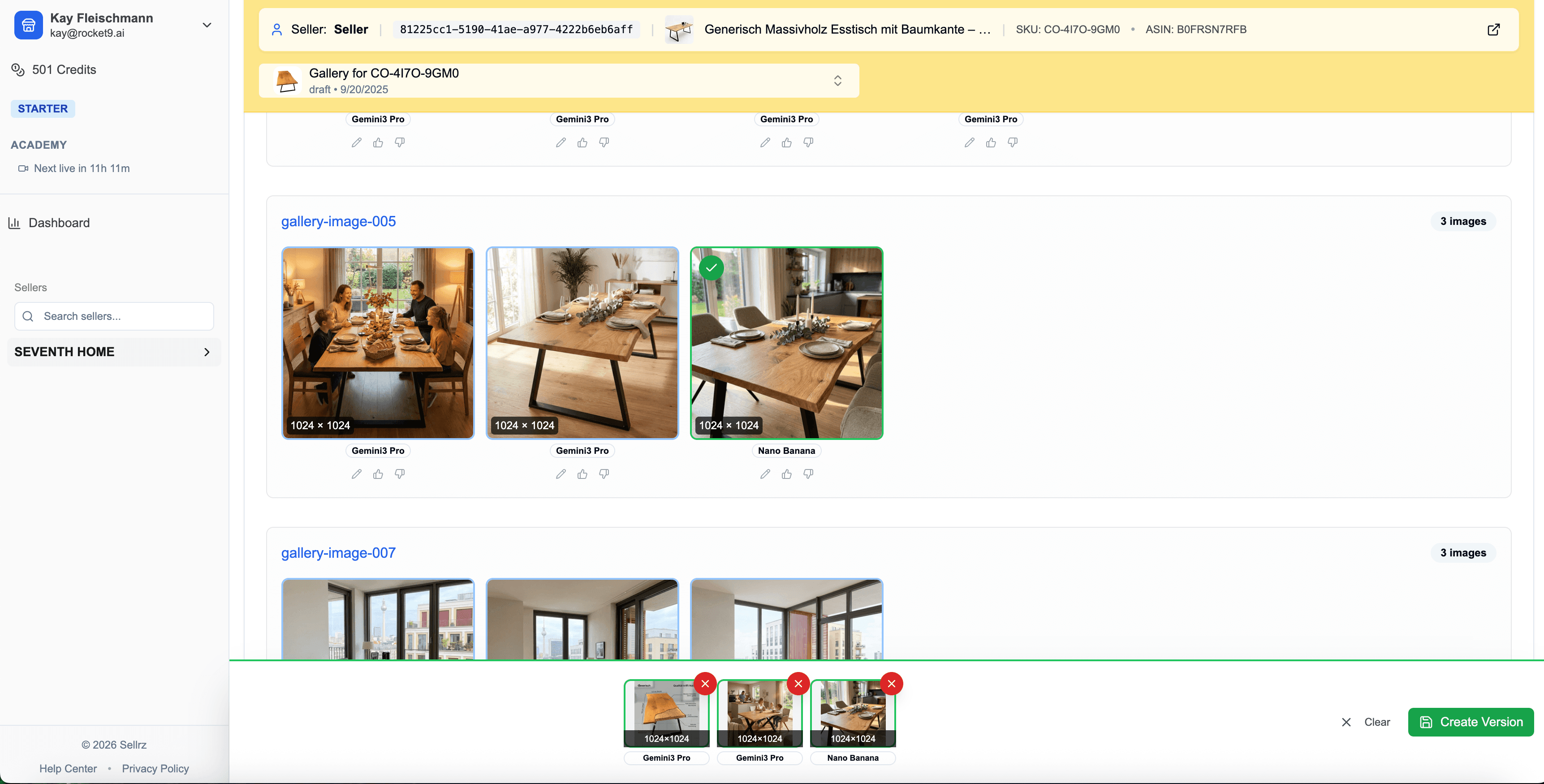 SELLRZ gallery curation and version creation